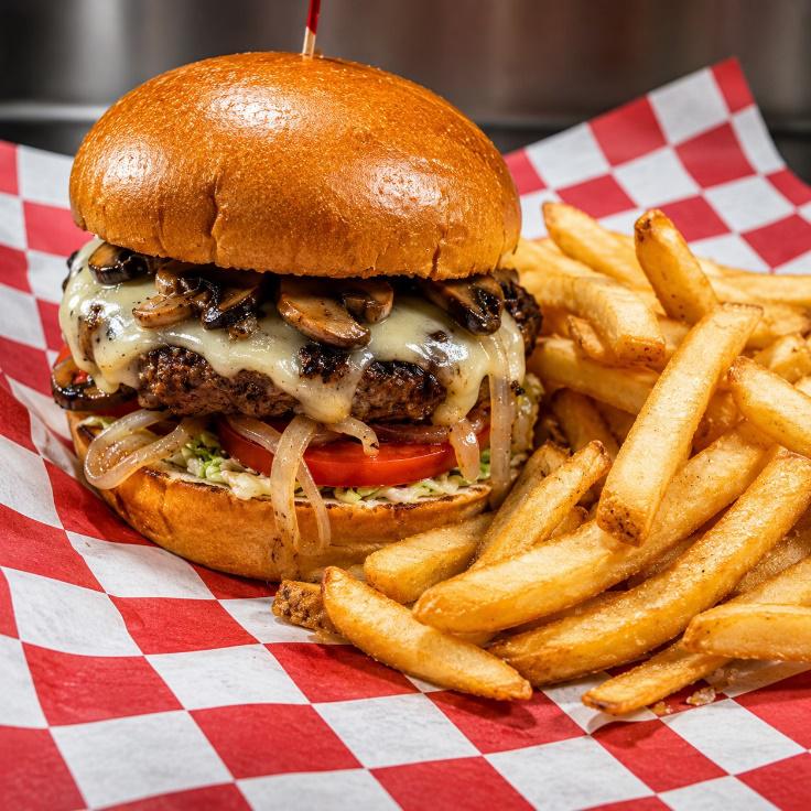 Freshly grilled cheeseburger and crispy French fries served hot for lunch and dinner in Rosedale, Essex, Middle River, and White Marsh.