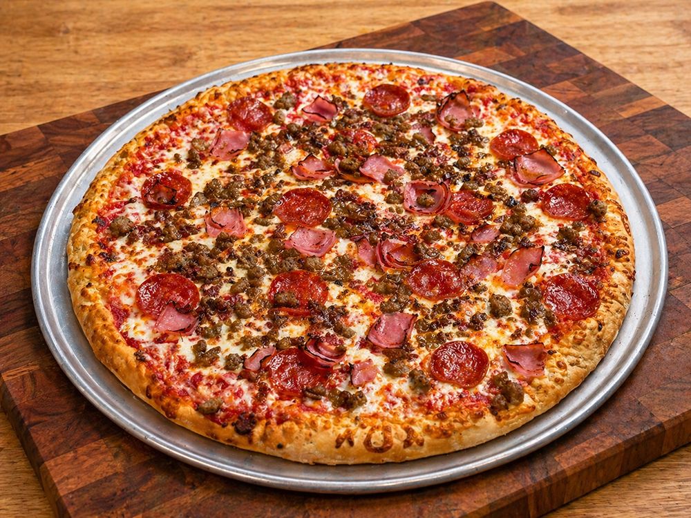 Loaded Meatlover's pizza best delivery near Pulaski Highway, Essex, and Middle River